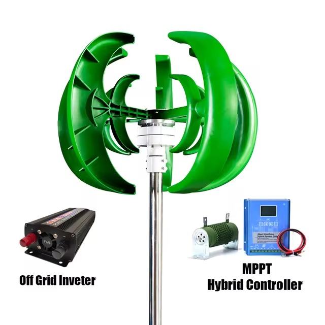 1000W Wind Turbine Generator 12V 24V Vertical Axis Alternative Energy Generator No Noise Connectable to Solar